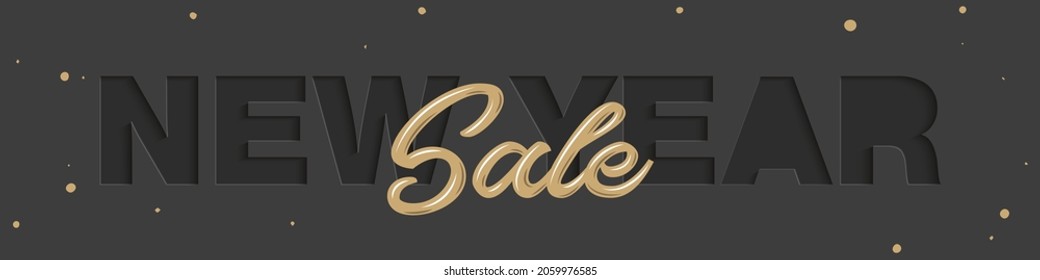Vector craft paper cut black shapes font. 3d characters isolated, origami typeface for holidays. Neumorphism minimal style. New Year Sale for banner, cover, site, social media, business.