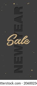 Papel vectorial de artesanía corta el tipo de letra de las formas negras. 3 caracteres aislados, tipo de origami para las vacaciones. Neumorfismo de estilo mínimo. Venta de Año Nuevo para banner vertical, portada, sitio, medios sociales, negocios.