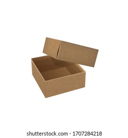 Vector craft paper opened square box realistic illustration. Isolated 3-d object