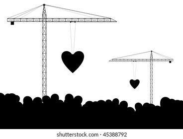 Vector crane with hearts isolated on the white