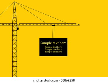 Vector crane silhouette with copy space on yellow background