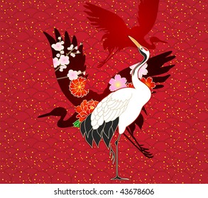 vector cranes on red background