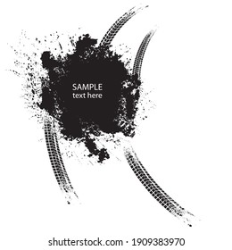 Prueba de choque de vectores Imprimir. Pista de neumáticos texturada . Elemento de diseño. Silhouette de recorrido de auto. La textura de barro salpicado de arena. Banner de pista de neumáticos