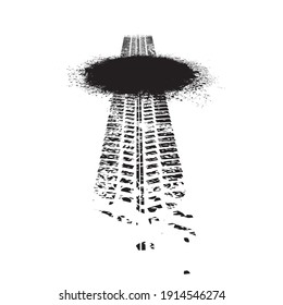 Vector Crash test  Print . Textured Tire Track . Design Element . Car tread silhouette . Mud splash grunge texture. Tyre track banner