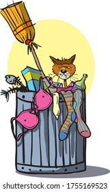 Vector cratoon style illustration of container jerk cat.
