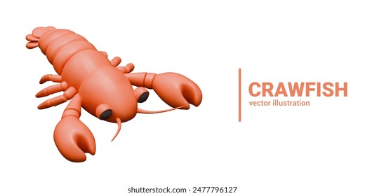 Vector crawfish in 3D style. Color lobster on white background