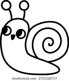 Vektorsymbol der kriechenden Schneckenlinie. Lustige Waldmuschel. Süße Wald schwarz-weiße Illustration für Kinder einzeln auf weißem Hintergrund. Osterdorf Charakter Clipart oder Malvorlage
