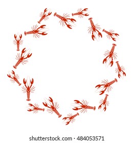 Vector crayfish or lobster frame in white background. Simple flat  design for cards, menu, booklet, website