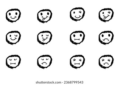vector Crayon hand draw sketch circle emotion, set 12
