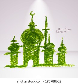 Mezquita Musulmana Vector Crayon. Traducción: Ramadan Kareem - Que La Generosidad Te Bendiga Durante El Mes Santo.