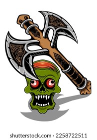 vector crazy alien axe illustration design