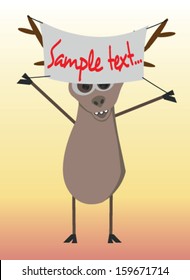 vector crazy and cute cartoon deer, mascot for e-shop with banner