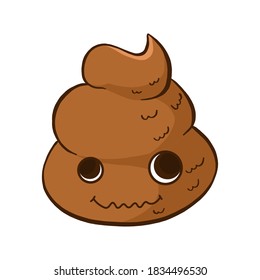 Vector crazy poop emoji. Funny and cute poo emoticon with big eyes.