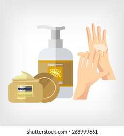 Vector cream and hand flat illustration