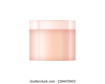 Vector cream jar isolated on white background. Face cream bottle mockup. Rose color glossy clean jar. 3D makeup template. Empty face side, beauty box. Skin care cosmetic container. Glass beige tube