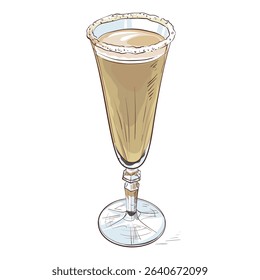 Vector of a creamy coffee cocktail in a flute glass. Ideal for winter menus, bar illustrations, and dessert drink concepts