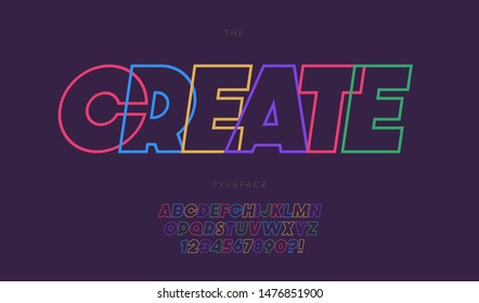 Vector create alphabet line color style trendy typography for decoration, t shirt, party poster, printing, banner, promotion, stamp, label, special offer. Modern alphabet. 10 eps