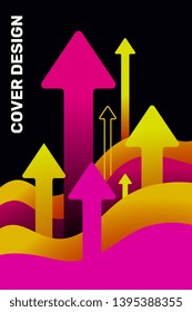 Vector creative 3d color background with paper cut wavy shapes. Business concept with arrow grow up. Template composition layout design for web, site, vertical banner, poster, presentation