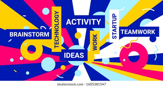 Vector creative abstract bright illustration with business word and colorful shape circle. Flat style design of abstration for web, site, social media banner, background
