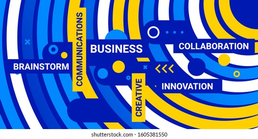 Vector creative abstract bright illustration with business word and color shape circle. Flat style design of abstration for web, site, social media banner, background