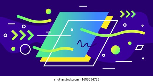 Vector creative abstract bright illustration with big square and wave shape. Flat style design of abstraction with line element for web, site, social media banner, background