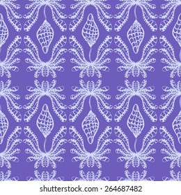 Vector creative abstract hand-drawn seamless pattern of stylized flowers of purple and lilac shades