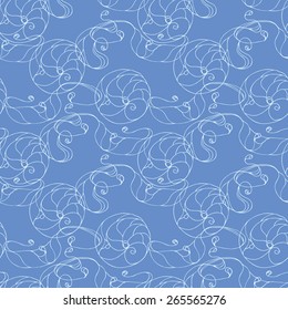 Vector creative abstract hand-drawn seamless pattern of smooth white lines on a blue background