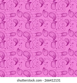 Vector creative abstract hand-drawn seamless pattern of swirling and flowing elements in pink and purple tones