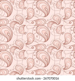 Vector creative abstract hand-drawn seamless pattern of swirling and flowing elements in beige, pale rose, and brown colors