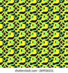 Vector creative abstract hand-drawn seamless pattern of smooth elements in green, yellow and black colors