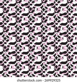 Vector creative abstract hand-drawn seamless pattern of smooth elements in pale pink and black colors