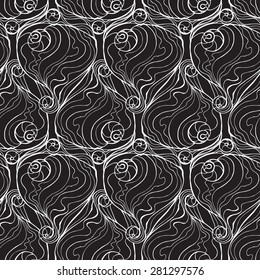 Vector creative abstract hand-drawn seamless pattern of wavy elements in black and white colors 