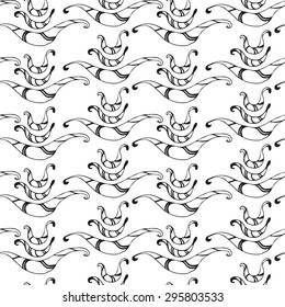 Vector creative abstract hand-drawn seamless pattern of flowing lines in black and white colors