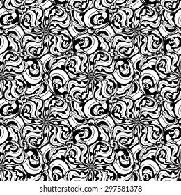 Vector creative abstract hand-drawn seamless pattern of smooth elements in black and white colors 