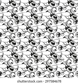 Vector creative abstract hand-drawn seamless pattern of smooth elements in black and white colors 