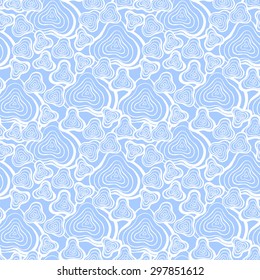 Vector creative abstract hand-drawn seamless pattern of smooth elements in white and cornflower blue colors 