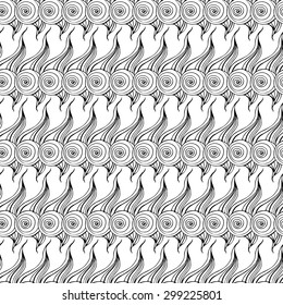 Vector creative abstract hand-drawn seamless pattern of smooth elements in black and white colors 