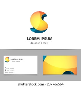 Vector creative abstract logo for company with business card template. 3d modern idea. Letter S.