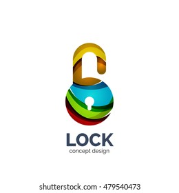 Vector creative abstract open lock logo created with lines, security concept