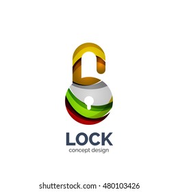 Vector creative abstract open lock logo created with lines, security concept
