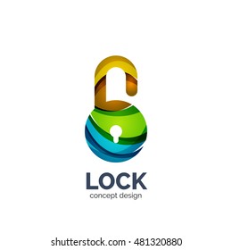 Vector creative abstract open lock logo created with lines, security concept