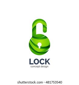 Vector creative abstract open lock logo created with lines, security concept