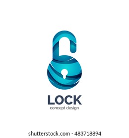 Vector creative abstract open lock logo created with lines, security concept
