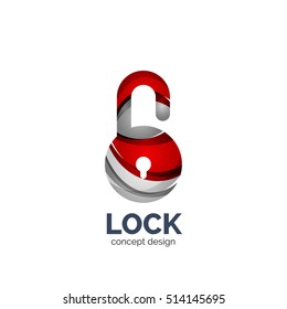 Vector creative abstract open lock logo created with lines, security concept