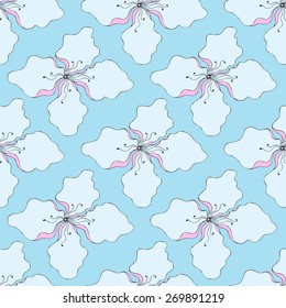 Vector creative abstract seamless pattern of stylized flowers in shades of pale pink, blue and turquoise