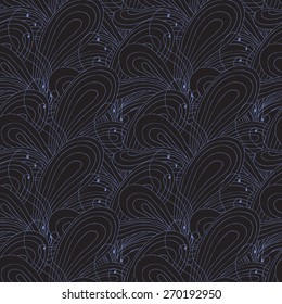 Vector creative abstract seamless pattern of stylized flowers in cornflower blue and black colors 