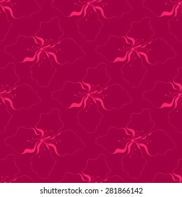 Vector creative abstract seamless pattern of stylized flowers in dark red and crimson colors 