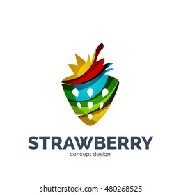 Vector creative abstract strawberry fruit logo created with waves