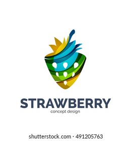 Vector creative abstract strawberry fruit logo created with waves