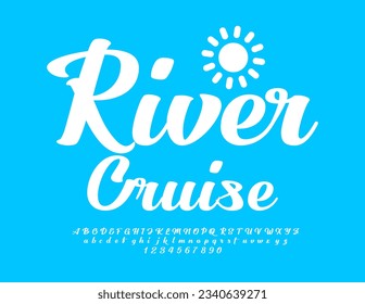 Vektorkreative Werbung River Cruise. Stilvoller Weißer Schriftzug. Künstlerische Alphabet-Buchstaben und Zahlen gesetzt. 